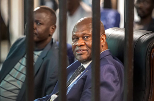 Riek Machar pictured during court proceedings