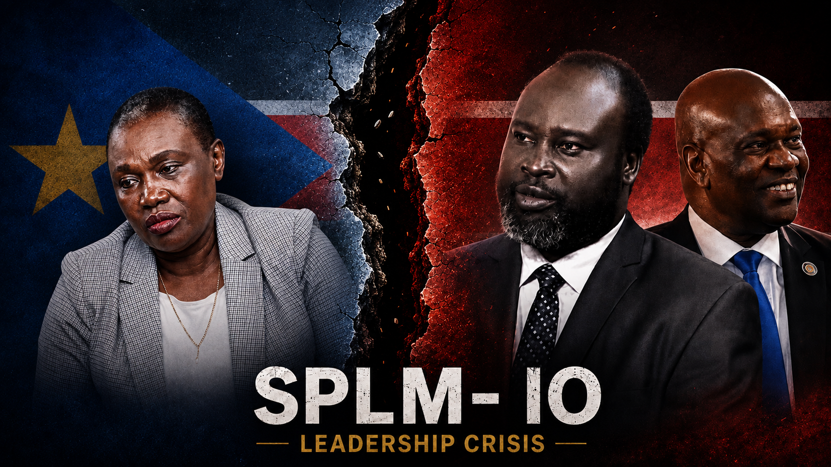 Editorial artwork illustrating divisions within the SPLM-IO leadership