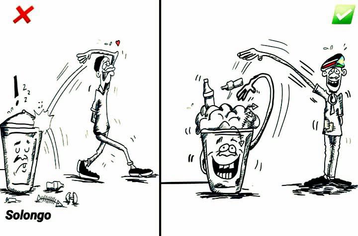 Solongo cartoon encouraging proper disposal of litter
